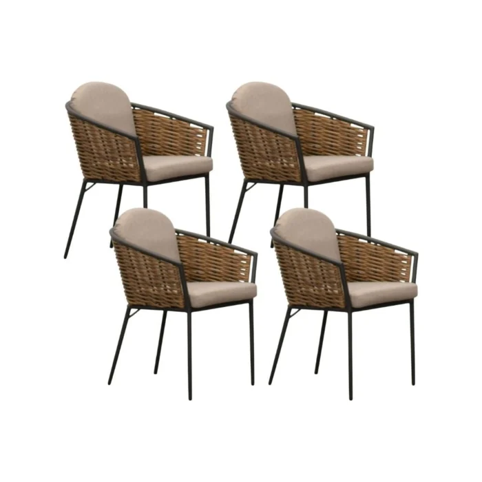 Denza Furniture Lucca dining tuinstoel set van 4 stapelbaar | wicker + aluminium | zand