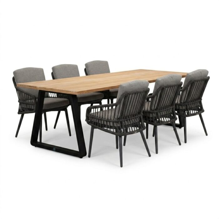 LUX outdoor living Elena/Alicante antraciet dining tuinset | 6 personen | teakhout + wicker | 240cm