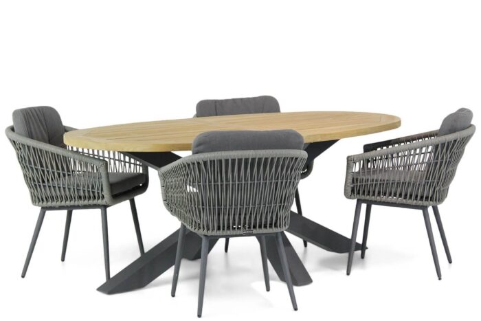 Lifestyle Garden Furniture Western/Brookline 200 cm ovaal dining tuinset 5-delig – Grijs-antraciet