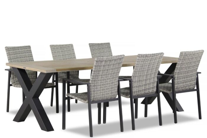 Lifestyle Garden Furniture Upton/Cardiff 240 cm dining tuinset 7-delig stapelbaar – Grijs-antraciet