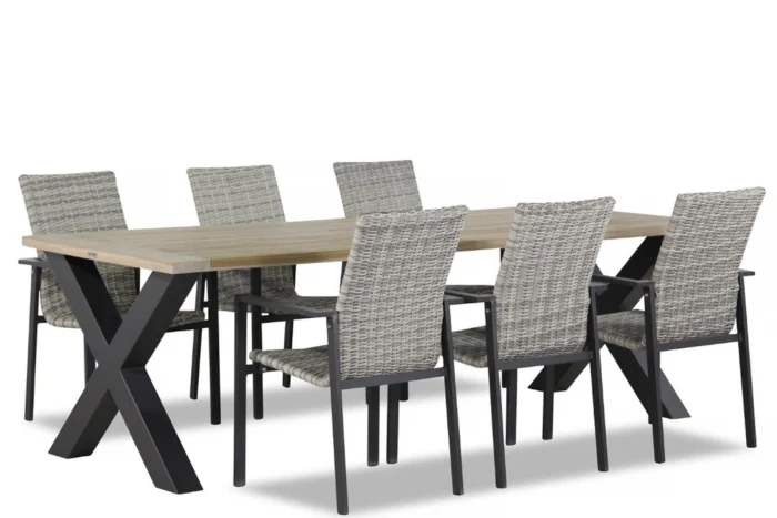 Lifestyle Garden Furniture Upton/Cardiff 240 cm dining tuinset 7-delig stapelbaar - Grijs-antraciet