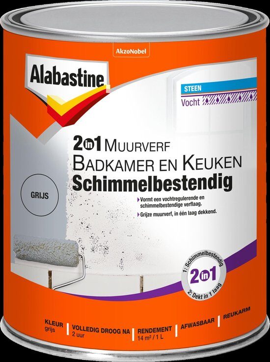 Alabastine Muurverf Bad En Keuken 2In1 Grs 1L