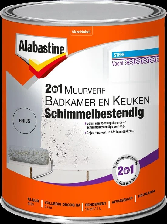 Alabastine Muurverf Bad En Keuken 2In1 Grs 1L
