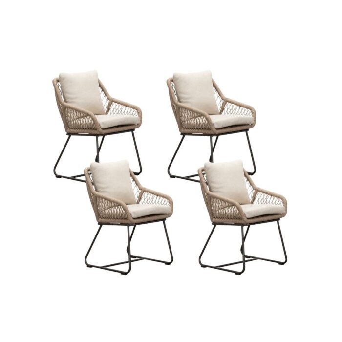 BUITEN living Portofino dining tuinstoel set van 4 | touw + aluminium | Sahara Dust – Zand