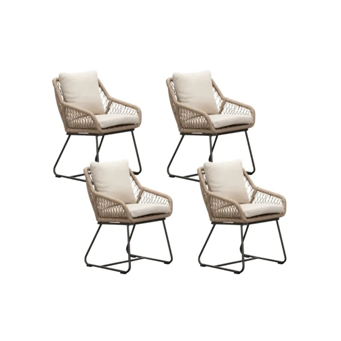 BUITEN living Portofino dining tuinstoel set van 4 | touw + aluminium | Sahara Dust - Zand