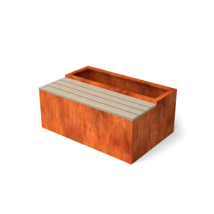 Geroba Bancu E x clu plantenbakken met zitbank Cortenstaal 300 x 300 x 604 mm – oranje