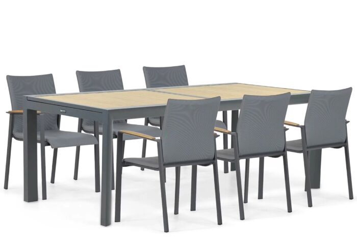 Lifestyle Garden Furniture Brandon/Rosarno 214/273 cm dining tuinset 7-delig – Grijs-antraciet