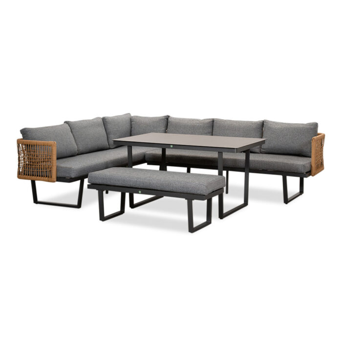 LUX outdoor living Moskou dining loungeset 8 personen | aluminium + wicker | antraciet | 4-delig 258x197cm