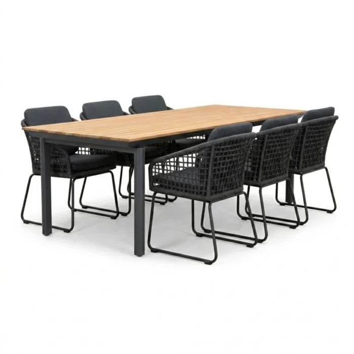 LUX outdoor living Montana/Tulum Lava Grey dining tuinset | 6 personen | aluminium + touw | 240x100cm - Natural Teak