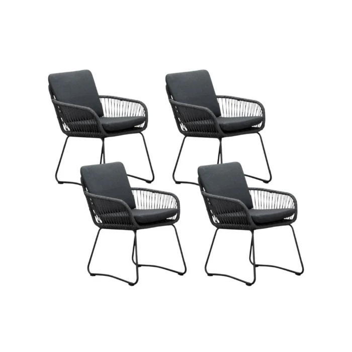 BUITEN living Harper dining tuinstoel set van 4 | touw + rvs | Lava Grey - Antraciet