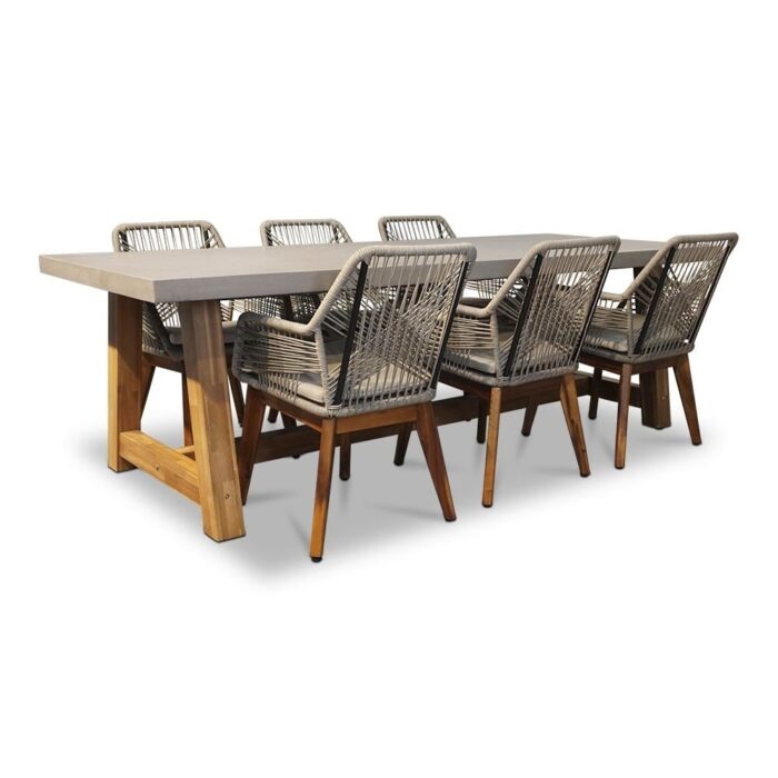 BUITEN living Veltis/Seville zand hout dining tuinset | 6 personen | betonlook + touw | 250cm