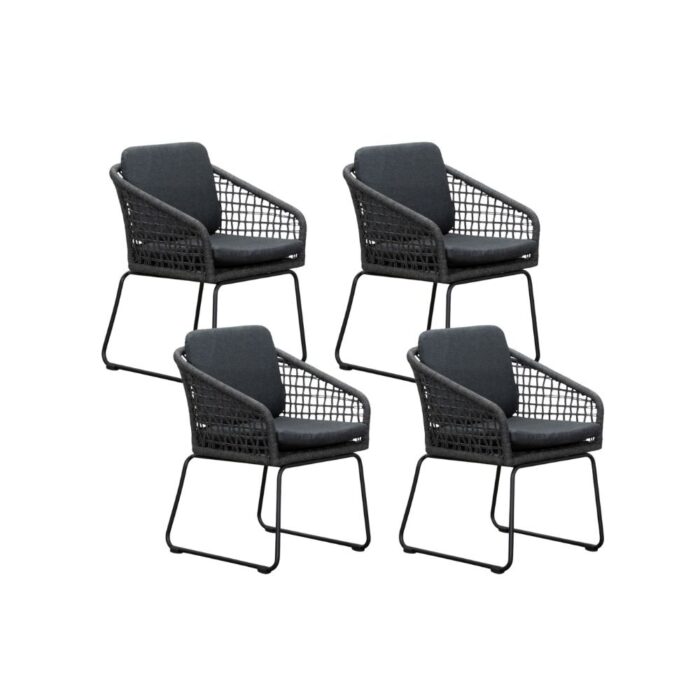 BUITEN living Tulum dining tuinstoel set van 4 | touw + aluminium | Lava Grey – Antraciet