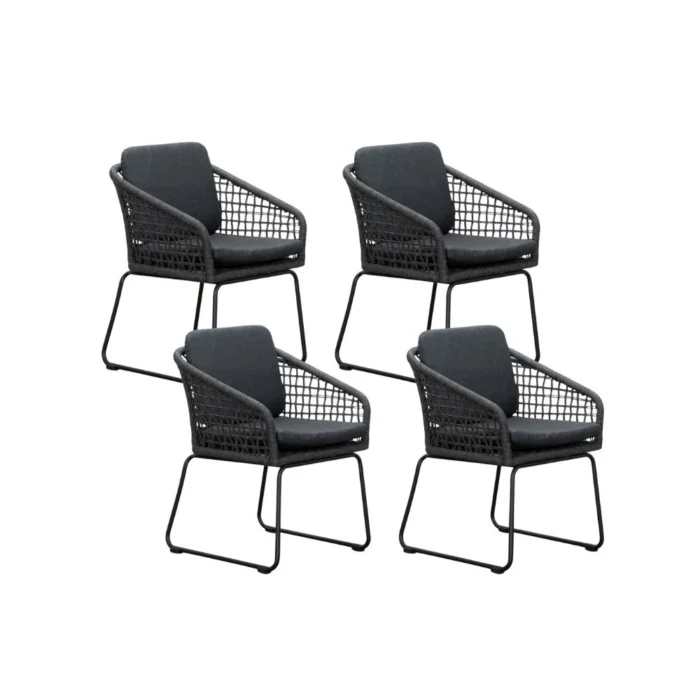 BUITEN living Tulum dining tuinstoel set van 4 | touw + aluminium | Lava Grey - Antraciet