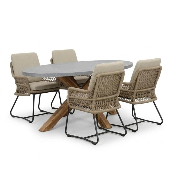 BUITEN living Livorno/Gianna Sahara Dust dining tuinset | 4 personen | polystone + touw | 200cm