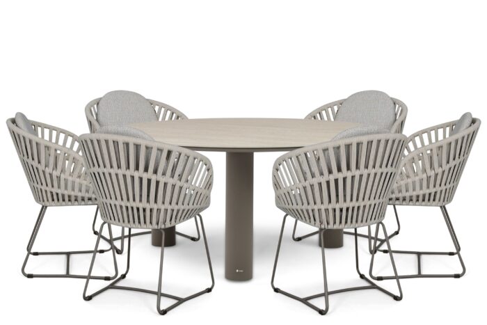 Santika Furniture Amara/Trino 158 cm dining tuinset 7-delig – Taupe-naturel-bruin