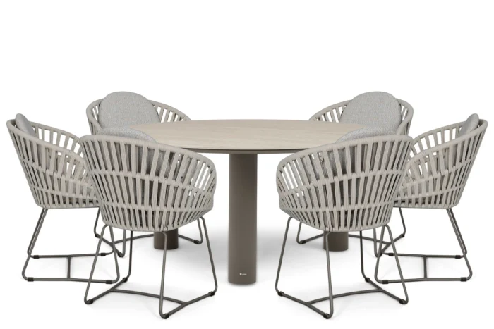 Santika Furniture Amara/Trino 158 cm dining tuinset 7-delig - Taupe-naturel-bruin