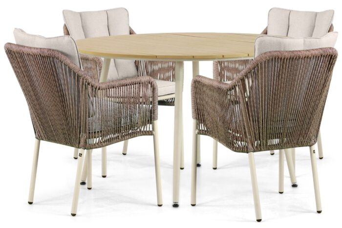 De Laan Projects Laan Marbella/Matale 125 cm dining tuinset 5-delig – Taupe-naturel-bruin