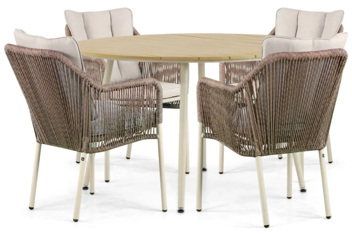 De Laan Projects Laan Marbella/Matale 125 cm dining tuinset 5-delig - Taupe-naturel-bruin