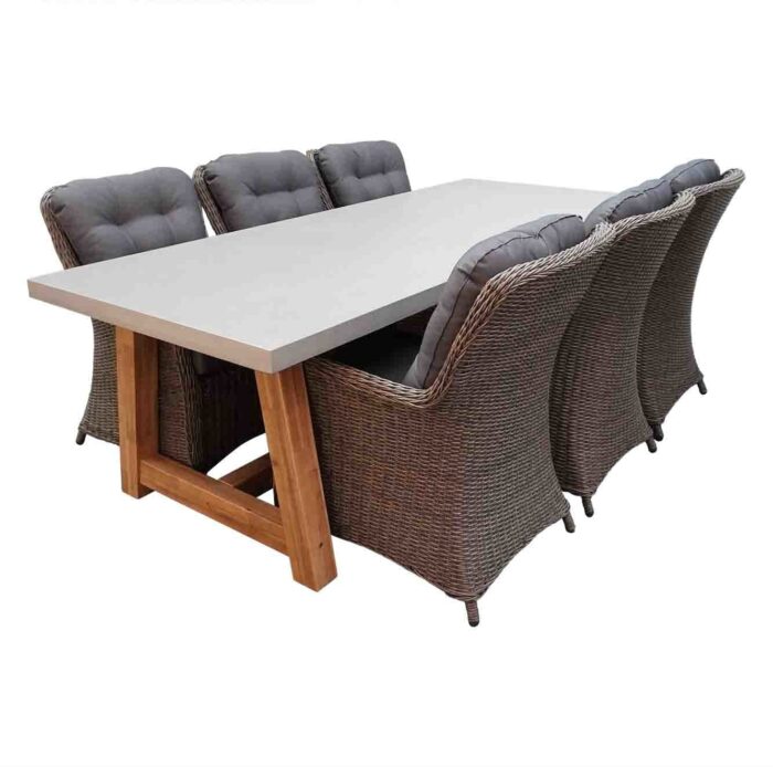 BUITEN living Veltis/Madrid Ash Grey dining tuinset | 6 personen | betonlook + wicker | 250cm