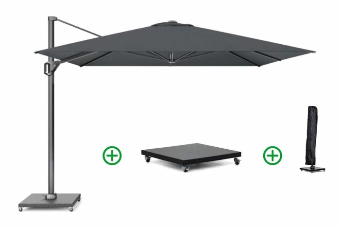 Platinum Challenger zweefparasol 3.5×3.5m T1 premium (incl. voet en hoes) faded black – Zwart