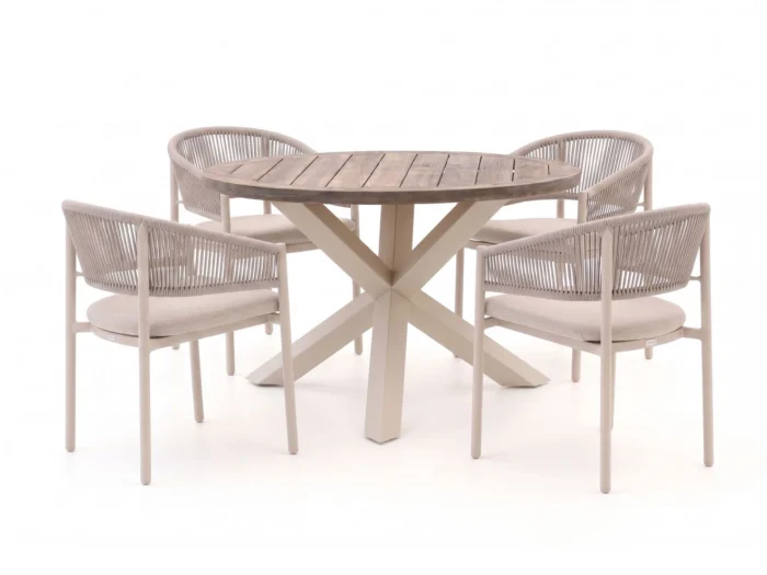 Bellagio tuinmeubelen Panaro/ROUGH-Y ø120cm dining tuinset 5-delig stapelbaar - Bruin
