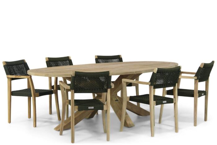 Lifestyle Garden Furniture Dallas/Boston 240 cm ovaal dining tuinset 7-delig – Groen