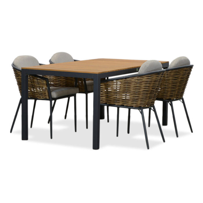 LUX outdoor living Delta/Lucca dining tuinset | 4 personen | teakhout + wicker | 160cm