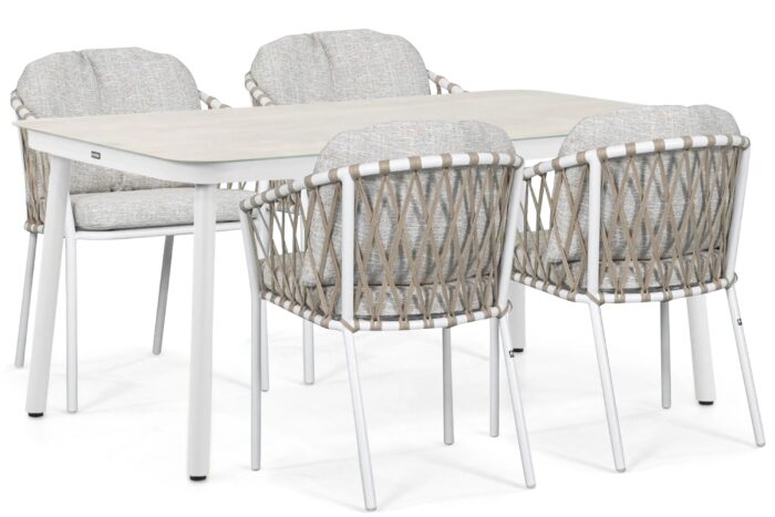 Lifestyle Garden Furniture Morano/Tavona 160×90 cm dining tuinset 5-delig – Wit