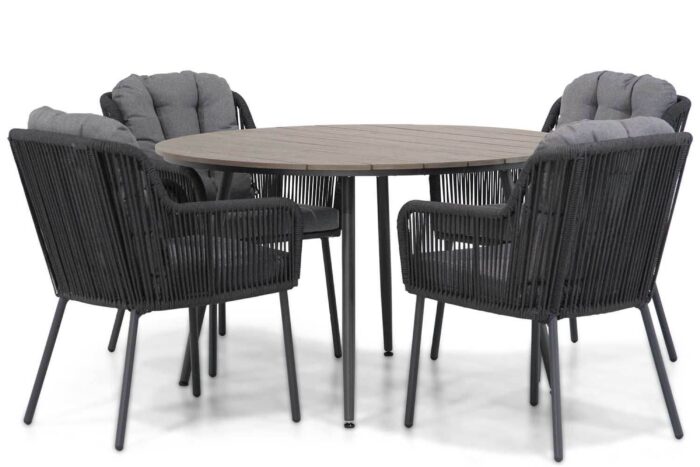 Santika Furniture Tendenza/Matale 125 cm rond dining tuinset 5-delig – Grijs-antraciet
