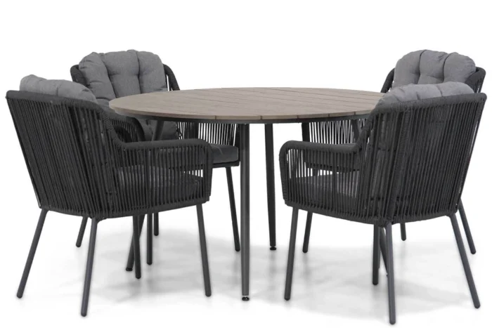 Santika Furniture Tendenza/Matale 125 cm rond dining tuinset 5-delig - Grijs-antraciet