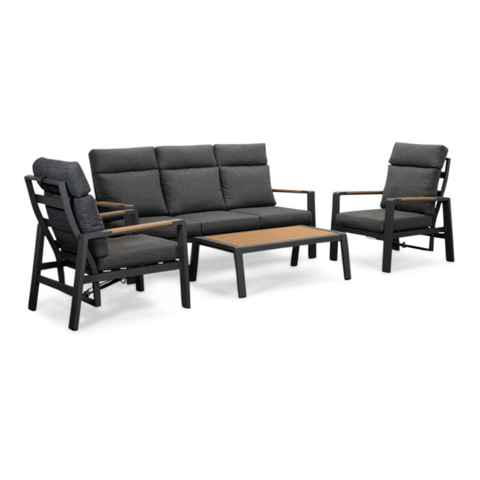 LUX outdoor living Manhattan stoel-bank loungeset verstelbaar incl tafel | aluminium + polywood | antraciet | 4-delig