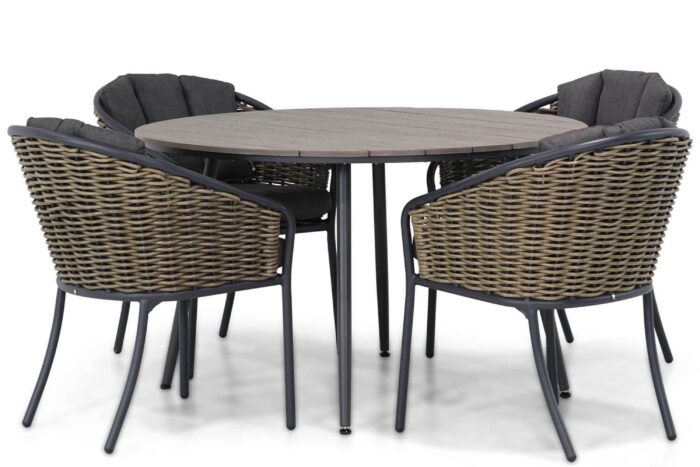 Santika Furniture Tika/Matale 125 cm rond dining tuinset 5-delig – Grijs-antraciet
