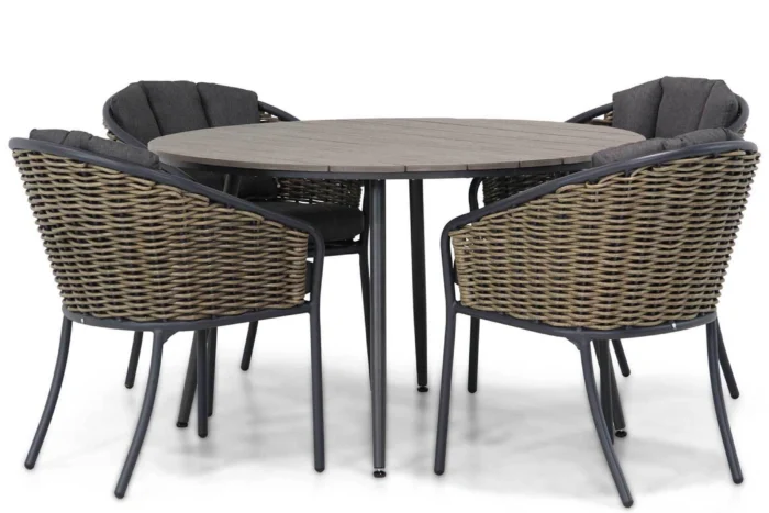 Santika Furniture Tika/Matale 125 cm rond dining tuinset 5-delig - Grijs-antraciet