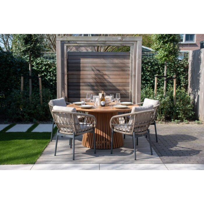 BUITEN living Palau/Dakota beige/antraciet dining tuinset | 5 personen | teakhout + touw | 140cm – Zand