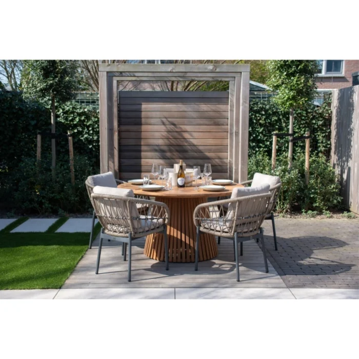 BUITEN living Palau/Dakota beige/antraciet dining tuinset | 5 personen | teakhout + touw | 140cm - Zand