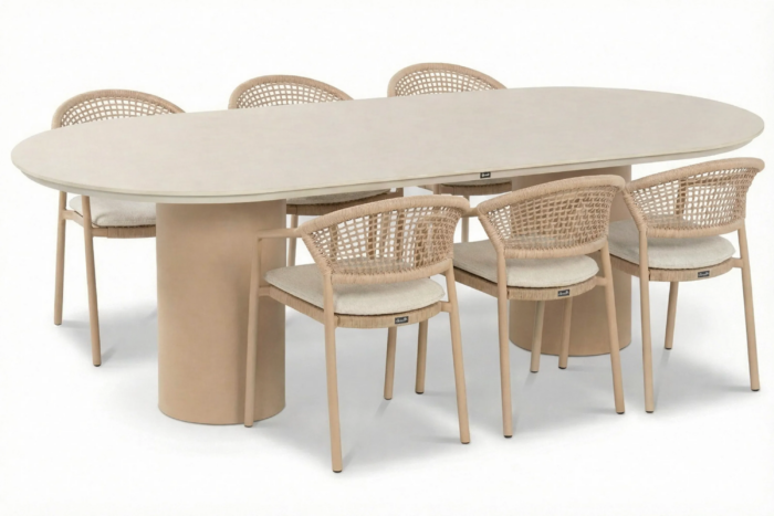 Hartman Taragona/Valencia 220×100 cm dining tuinset 7-delig – Taupe-naturel-bruin