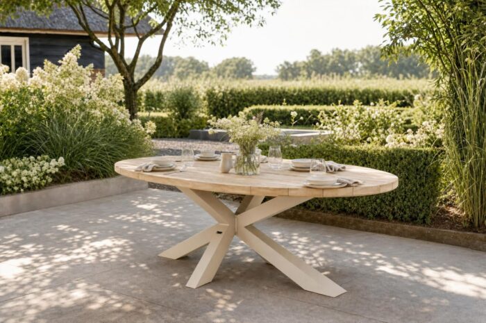 Santika Furniture Diogo dining tuintafel 240 x 120 cm – Taupe-naturel-bruin