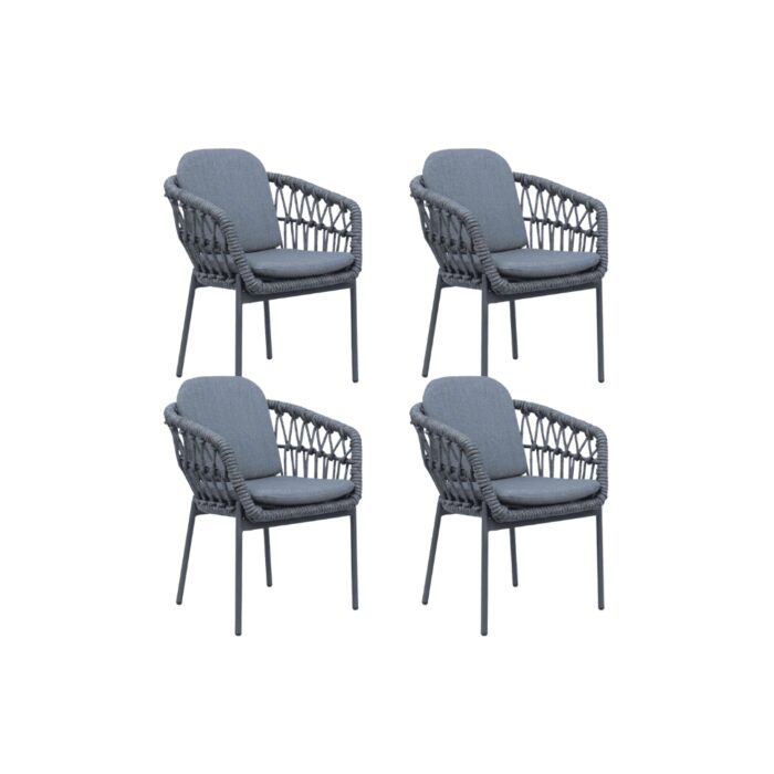 LUX outdoor living Femke dining tuinstoel set van 4 | touw + aluminium | antraciet