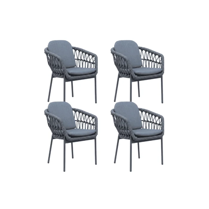 LUX outdoor living Femke dining tuinstoel set van 4 | touw + aluminium | antraciet