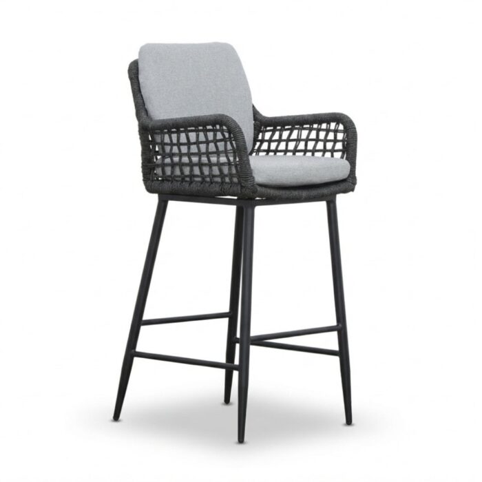 BUITEN living Valencia dining barstoel | touw + aluminium | Stone Grey – Grijs