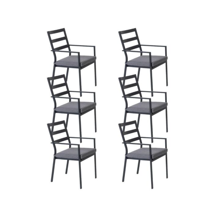 LUX outdoor living Cadiz dining tuinstoel set van 6 stapelbaar | aluminium | antraciet