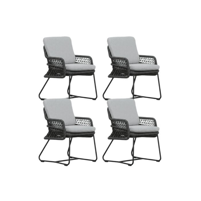 BUITEN living Gianna dining tuinstoel set van 4 | touw + aluminium | Stone Grey – Grijs