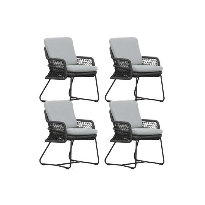 BUITEN living Gianna dining tuinstoel set van 4 | touw + aluminium | Stone Grey - Grijs