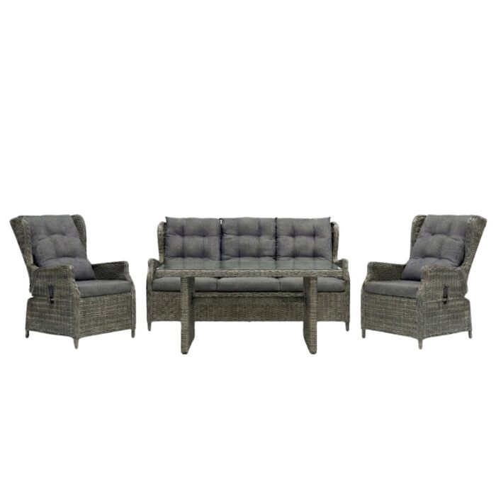 Denza Furniture Belfort stoel-bank loungeset verstelbaar 5 personen | wicker | Kobo Grey | 4-delig – Donkergrijs – Donkerbruin