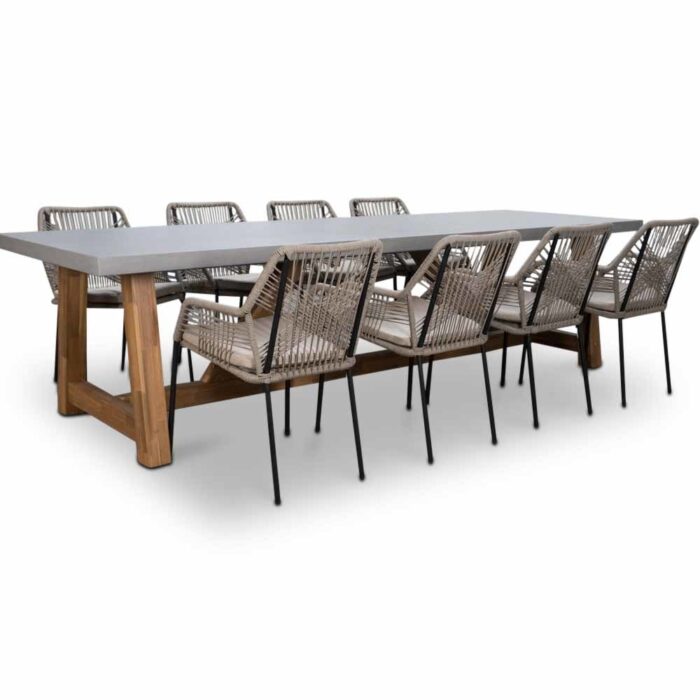 BUITEN living Veltis/Seville zand dining tuinset | 8 personen | betonlook | 300cm – Taupe – Naturel – Bruin, Betonlook