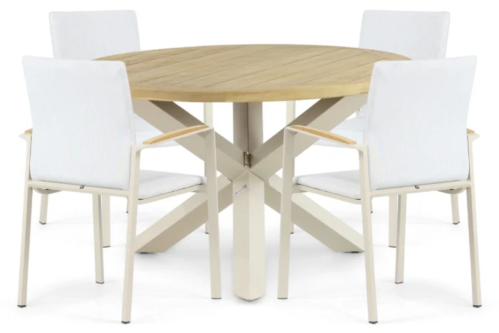 Lifestyle Garden Furniture Brandon/Rockville 120 cm dining tuinset 5-delig - Taupe-naturel-bruin