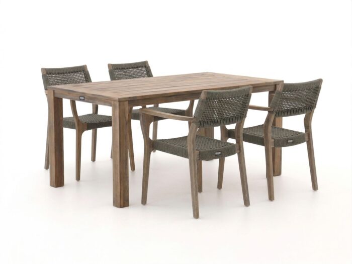 ROUGH Furniture ROUGH-L Rope/ROUGH-S 160cm dining tuinset 5-delig stapelbaar Laagste prijsgarantie! – Bruin