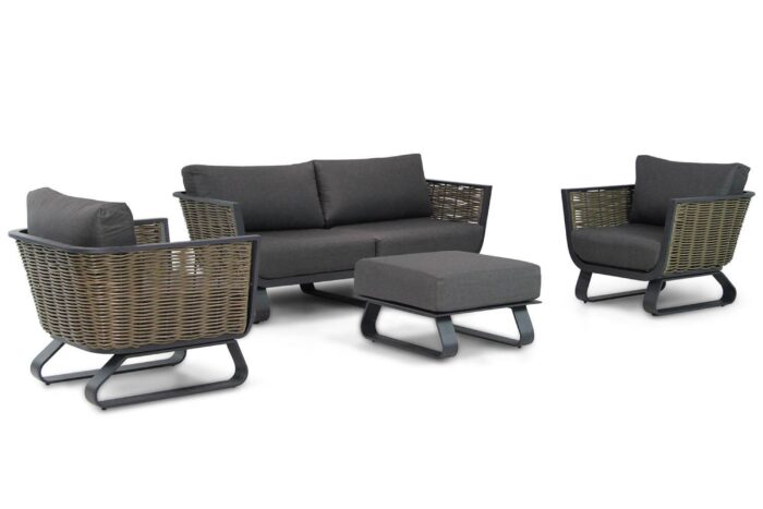 Santika Furniture Tika stoel-bank loungeset 5-delig – Grijs-antraciet