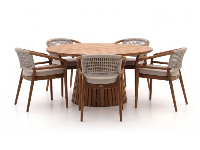 Bellagio tuinmeubelen Brasimone/Santa Severina ø150cm dining tuinset 6-delig stapelbaar – Bruin