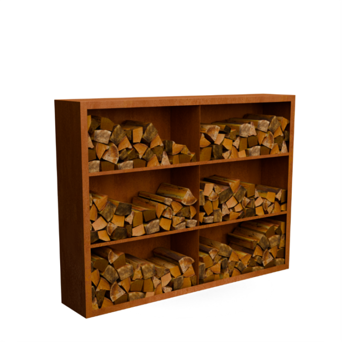 Geroba Egura cortenstaal Houtopslag 6 vakken met achterwand L200 x B38,5 x H150 cm – bruin